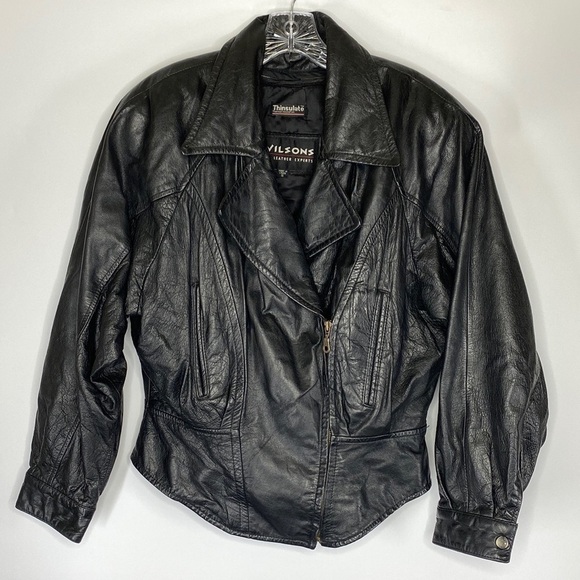 Vintage Wilson's Black Thinsulate Moto Leather Size Small - Picture 1 of 7